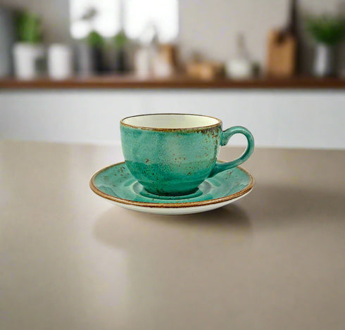 Aqua Coffee Cup & Saucer - Vj Coffee